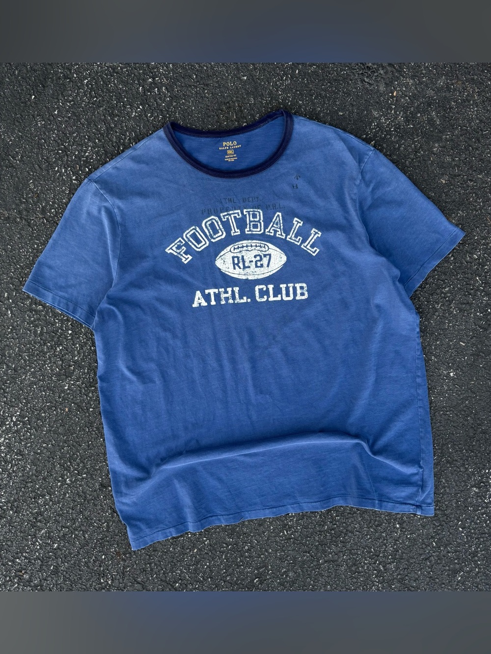 Polo Ralph Lauren Football Athl Club RL-27 Graphic Ringer T-Shirt Size 2XL Blue